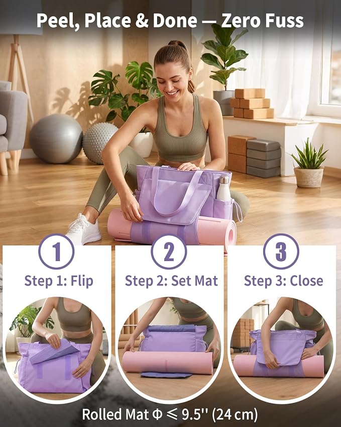 sportsnew Yoga Mat Bag Tote Yoga Gym Bags For Women Men with Waterproof Wet Pocket & Hook-and-loop, Quick Access Storage Yoga Mat Bag Carrier