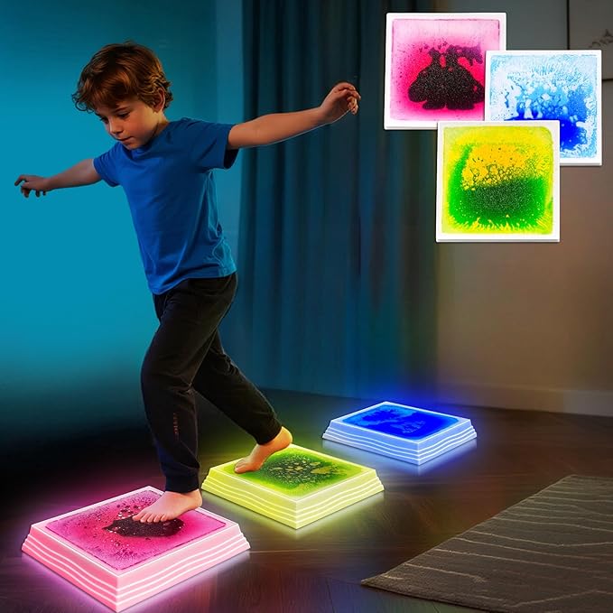 Light Up Stepping Stones for Kids Ages 3+ - Non-Slip Sensory Balance Stones for Toddler Balance, Sensory Play & Motor Skills