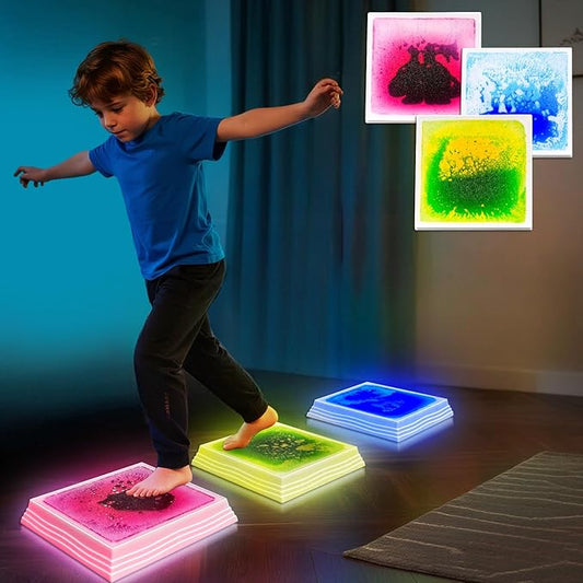 Light Up Stepping Stones for Kids Ages 3+ - Non-Slip Sensory Balance Stones for Toddler Balance, Sensory Play & Motor Skills