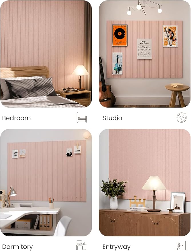 Fluxynara 48" x 36" Large Felt Bulletin Board, Pink | 12 Pack Cork Board Alternative with 60 Safe Adhesive Tabs, Pin Boards for Wall Decor, Home, Office, Classroom,Dorm