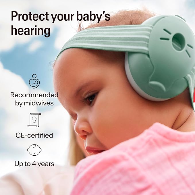 Alpine Muffy Baby Ear Protection for Babies and Toddlers up to 48 Months - CE & ANSI Certified - Noise Reduction Earmuffs - Comfortable Baby Headphones Against Hearing Damage & Improves Sleep - Sage