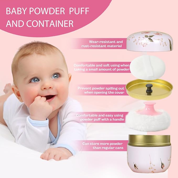 SHIMIDO Body Powder Puff and Container, 3.15" Portable Empty Body Powder Container for Baby Women's Loose Dusting Powder, Powder Case Box with Lids for Bath, Travel and Home Use (Old time&Dark Night)