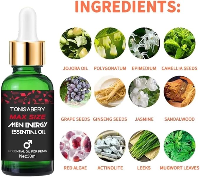 Tonisaberey Oil Stronger Oil Enlargement Oil for Male Massage Essential Oil for Men, Tonisabery Men Growth Increase Enlarge Oil, Moisturizing Massage Oil by Tonisabery (T208-MAX Size, 30ML)