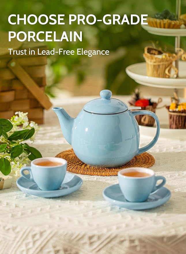 Sweese Porcelain Teapot 27 oz with Infuser for Loose Leaf Tea, Bluish Grey