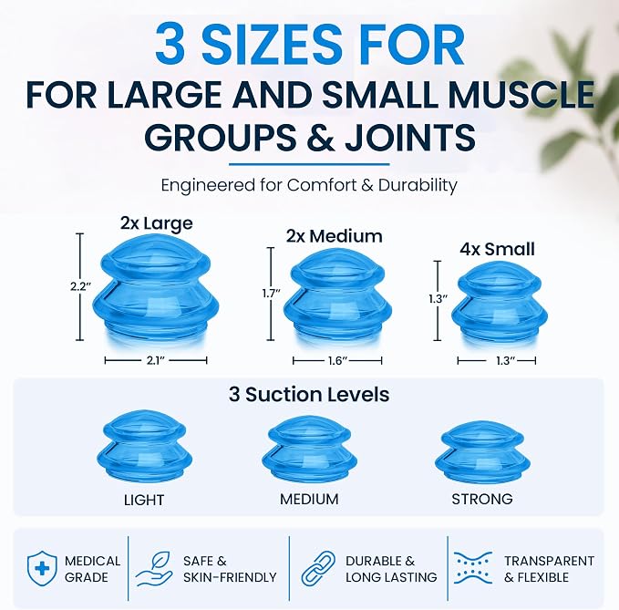 Lure Essentials Edge Silicone Cupping Set, Cupping Kit for Massage Therapy, Long Lasting Cups for Professional & Home Use, Body Sculpt Cup for Cellulite, Ultra Transparent Blue (8 Count)