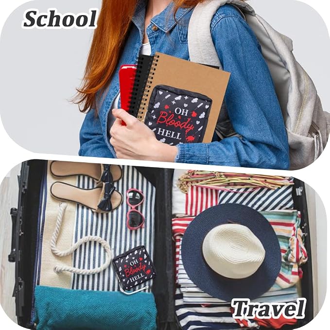 Black Period Bag Pouch Sanitary Napkin Storage Bag Oh Bloody Hell Pad Pouch Portable Waterproof Feminine Products Travel Storage Organizer First Period Gifts for Women Ladies Daily Use