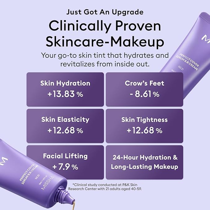 MISSHA M PERFECT COVER SERUM BB CREAM No.27 Honey Beige- Medium with Cool/Neutral Undertone, Skin Tint, Tinted Moisturizer, Skin Care Foundation Makeup, 1.18 Fl oz