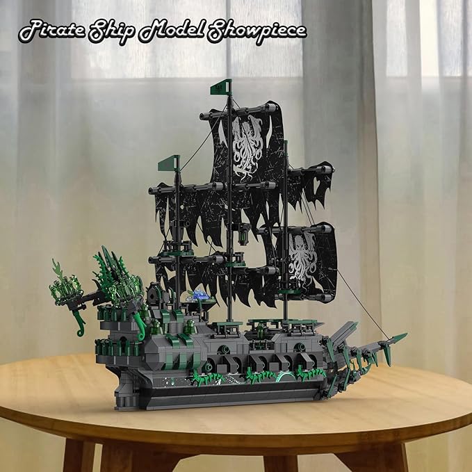 JMBricklayer Pirate Ship Building Toys with Lights, Ghost Ship Flying Dutchman Model Ship Boat 40001, Toy Building Sets for Adults, Easter Decor Christmas Birthday Gifts (1100 PCS)