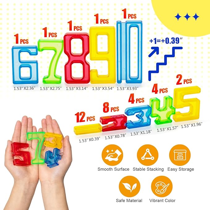 Math Manipulative Transparent Numbers Set | Counting Toy Light Box Accessory | Transparent Counters | Sorting and Stacking | Sensory and Fine Motor Skill Development | Rainbow Numbers -35 Pcs,4 Colors