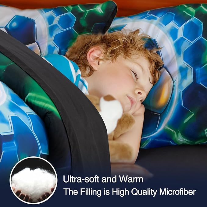 A Nice Night Twin Size 6 Pieces Football Comforter Set for Boys Girls Kids Geometric Lightweight Bedding Sets Bed in A Bag for All Seasons,Bluegreen