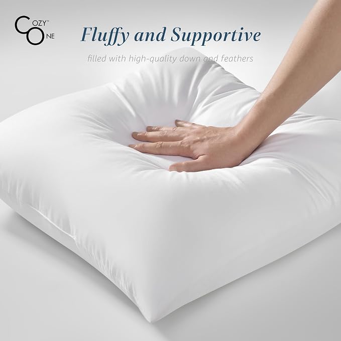 18x18 Feather Pillow Inserts Set of 2-100% Cotton Cover, Breathable and Skin Friendly - Decorative Throw Pillow Inserts for Sofa, Chairs, Beds, Benches (18x18 inch, White, Set of 2)