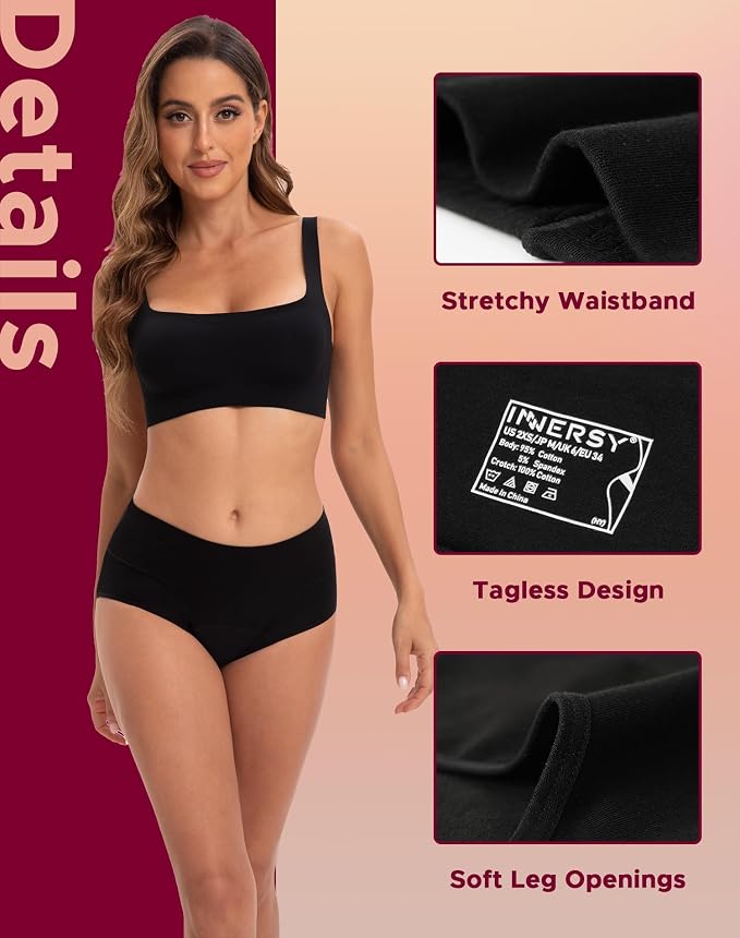 INNERSY Period Underwear for Women High Waisted Leak-Proof Postpartum Menstrual Panties 3-Pack