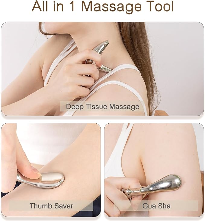 Metal Trigger Point Massage Tool for Deep Tissue Massage & Acupressure Body Gua Sha Tool, Muscle Scraper Massager, Thumb Saver Tool, Fascia Blaster for TMJ Relief