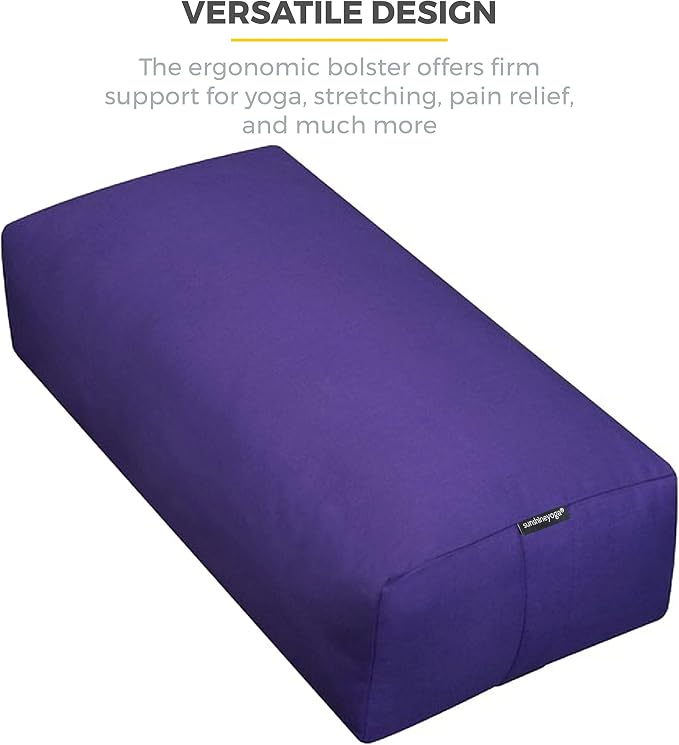 Extra Firm Large Yoga Bolster, 24" x 12" x 6" Cinched OR Zippered Yoga Pillow, Rectangular Cotton Cushion With Removable Cover for Studios, 1 Pack or 2 Pack