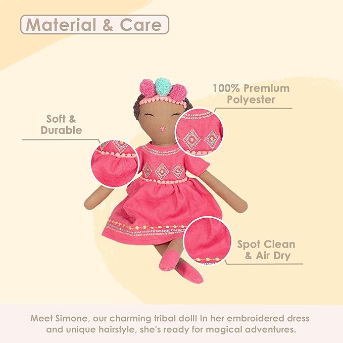 MON AMI Simone the Bohemian Princess Doll 18 “, Plush Tribal Doll, Hot Pink Color, Use as Toy or Room Decor, Gift for Kids of All Ages