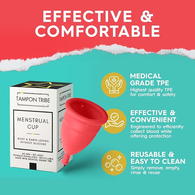 Tampon Tribe Organic Menstrual Cup for Women | Vegan Period Cup | 100% Free of Silicone, Toxins, & Chemicals - Crafted from Medical-Grade TPE | Patented Leak-Free Technology (30mL Capacity)