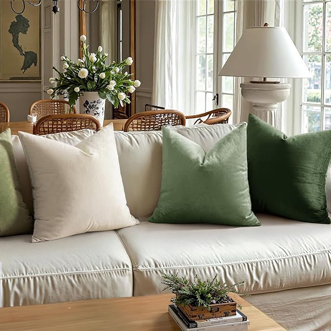 MIULEE Velvet Throw Pillow Covers 16x16 Inch Pack of 2 Moss Green | Soft Solid Small Decorative Pillow Covers, Modern Luxury Home Decor, for Couch Chair Sofa Bedroom Livingroom Car