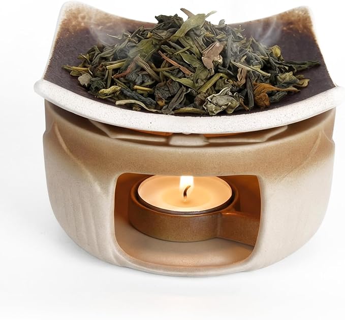 Handmade Ceramic Aromatherapy Diffuser | Herb Burner & Candle Wax Warmer with Tealight Holder, Home Fragrance Accessories forRelaxation & Meditation（3.15*2.95*2.95）