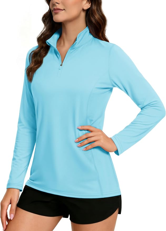 TACVASEN Women's Quarter Zip Pullover Golf Shirts UPF 50+ Long Sleeve Sun Shirts UV Protection Workout Tops