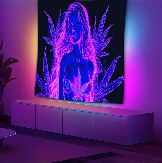 Bcsewcg Blacklight Tapestry, Women Sexy Purple Blacklight Art Wall Hanging, UV Glow in the Dark Hot Girl Poster for Adults Room Bedroom Dorm Wall Decor