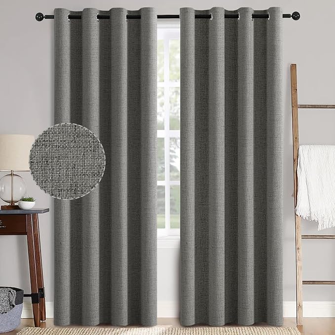 MIULEE Linen Texture Curtains for Bedroom Solid 100% Blackout Thermal Insulated Dark Grey Curtains Grommet Room Darkening Curtains/Draperies Luxury Decor for Living Room 52x108 Inch (2 Panels)