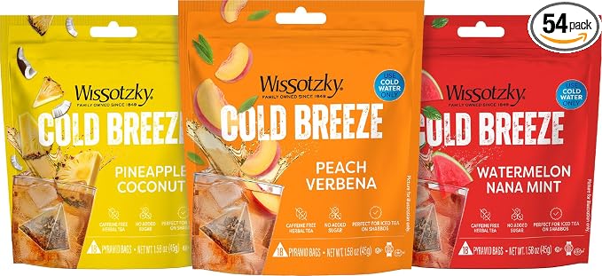 Wissotzky Cold Breeze Variety Pack, Cold Brew Iced Tea (54 Tea Bags) | Caffeine-Free | Herbal Tea | Kosher | Cold Water Brewing