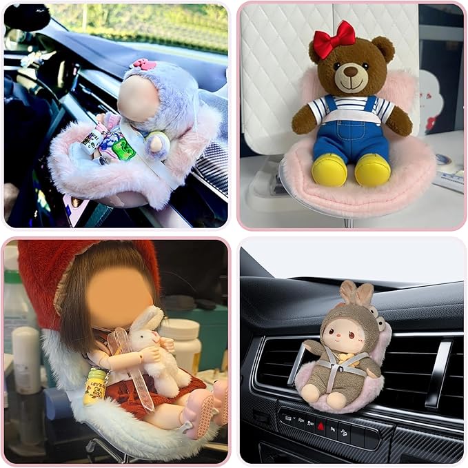Doll Car Seat for 17cm Dolls with Air Vent Clip and Desktop Stand, Cute and Functional Car Ornament for Blind Box Doll Fans, Collectors (Orange Ombre)