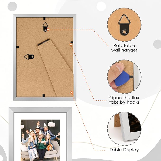 FIXSMITH 5x7 Picture Frame Set of 2, Silver Photo Frame with HD Plexiglass, Display Pictures 4x6 with Mat or 5x7 Without Mat Multi Picture Frames Collage for Tabletop or Wall Display