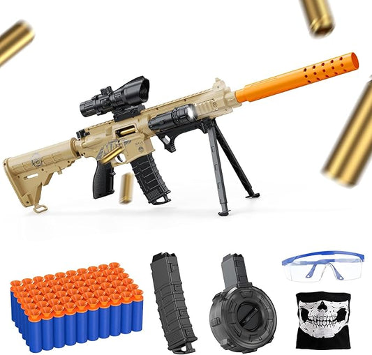 Toy Gun with Soft Bullets Shell Ejecting, Manual Foam Blasters Guns with 60 Bullets, Toy Gun Birthday Gift, Yellow