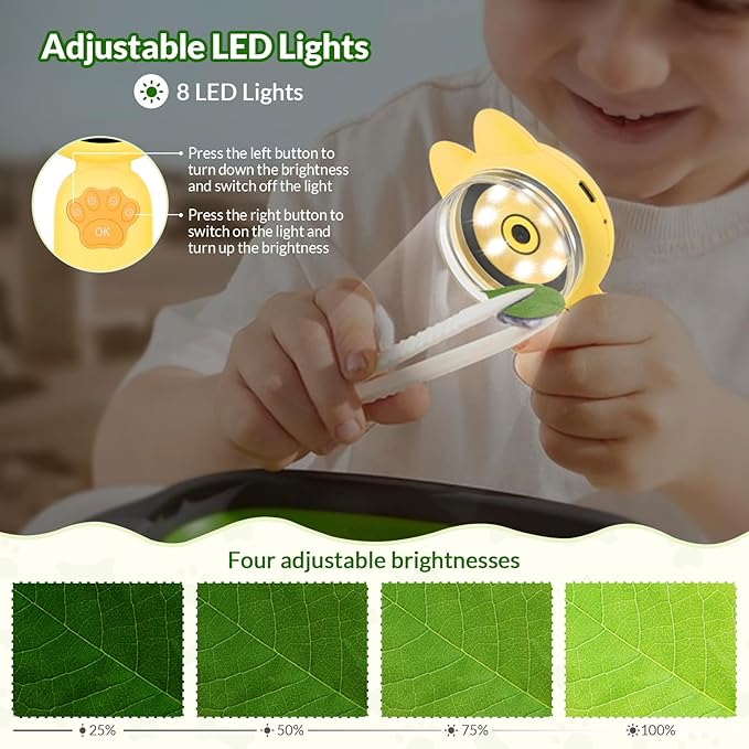 Mafiti Microscope for Kids Mini Pocket Handheld Kids Microscope Educational Science Kit Toys Xmas/Birthday Gifts for Aged 3-12 Girls Boys,Yellow