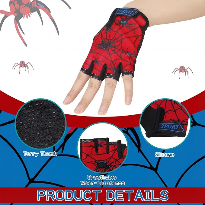 Boao 3 Pairs Kids Half Finger Bike Gloves Non-Slip Breathable Adjustable Birthday Gift for Boys Girls for Bike Workout