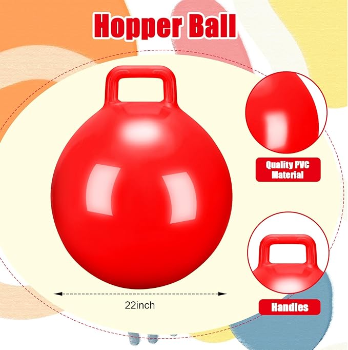 Kids Bouncy Hopper Ball with Handle Jumping Hopping Exercise Balls for Toddlers Boys Girls Indoor Outdoors Sports School Games Exercise Gifts(22 Inch,Red)