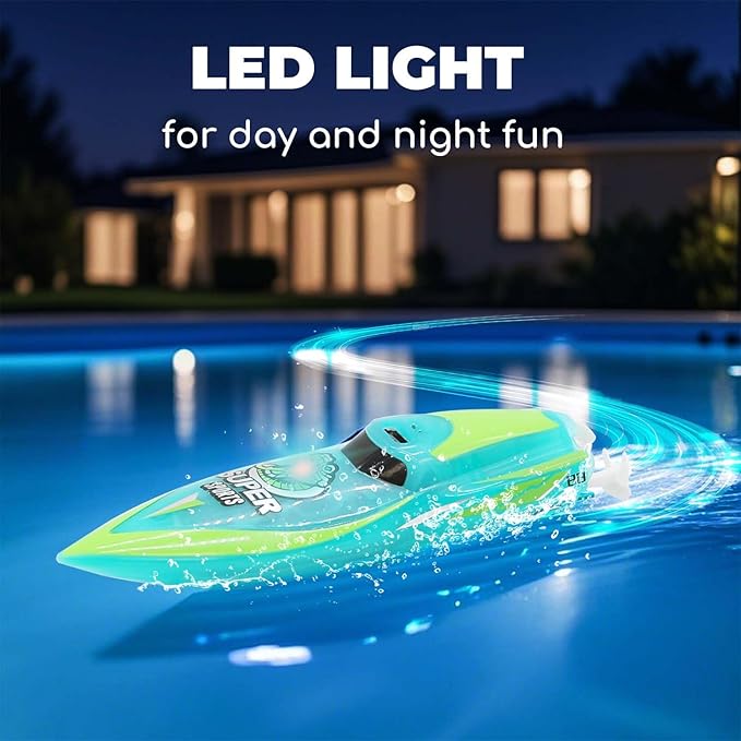 Mini Remote Control Boat RC Boat 2.4Ghz 360 Rotating LED Light bulit-in Rechargeable Battery Pool BathtubToys Remote Control Boats for Kids 8-12 Years Birthday Gift Green