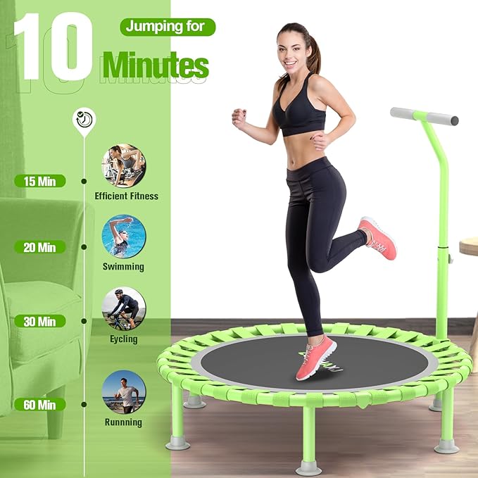 ZCMHAXJ Foldable Mini Trampoline, 40" Rebounder Trampoline for Adults & Kids, 450lbs Capacity with T-Shaped Adjustable Bar, Indoor Fitness Workout Exercise Equipment