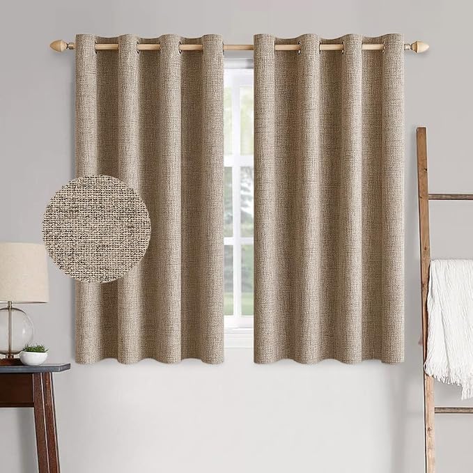 MIULEE 100% Blackout Linen Textured Curtains for Bedroom Solid Thermal Insulated Copper Brown Grommet Room Darkening Curtains & Drapes Luxury Decor for Living Room 52 x 63 Inch (2 Panels)