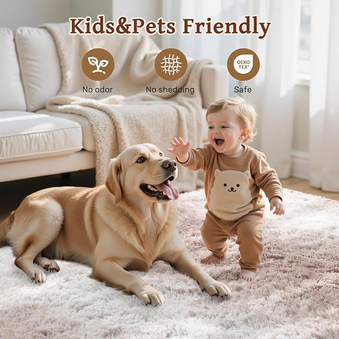 Area Rugs for Living Room 6x9 Feet, Soft Fluffy Shagg Plush Bedroom Rug Non-Slip,Large Carpet for Nursery Kids Dorm Home Decor Gradient Beige
