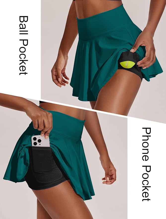 PINSPARK Womens Tennis Skirt 14" Pleated Athletic Golf Skorts with Pockets | High Waist, Tummy Control, Mini, Breathable, Lightweight, Soft, Built in Shorts, Pickleball, Casual