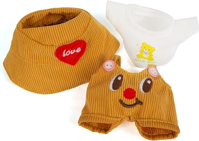 3-Piece Doll Clothes for Labubu & 17cm Dolls – Stylish Fisherman Hat Set, Kawaii Doll Outfits with Accessories for Collectors or Display - Yellow Smiley (No Dolls)