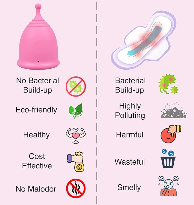 SHORDY Menstrual Cups - Large Reusable Period Cup for Women (Pink) | High capacity, 100% medical grade silicone, 12 hr comfort, Disc Tampon alternative, Copa menstrual para mujer