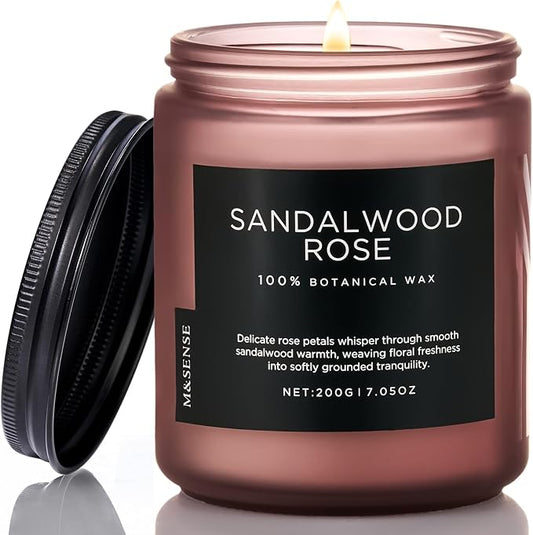 M&SENSE Sandalwood Rose Home Scented Candles, 7.05oz Natural Soy Wax, 50 Hours Slow Burning Romantic Smelling Scent for Women, Housewarming Gifts for Family Friends