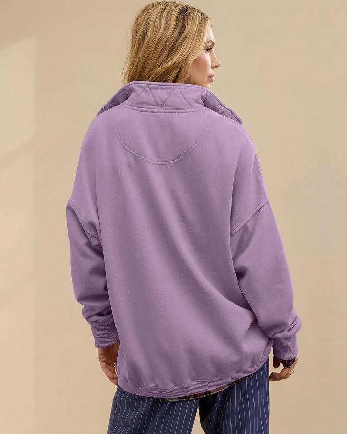 Gacaky Sweatshirt for Women Oversized Casual Long Sleeve Button Henley Neck Pullover Tops Fashion Outfits Clothes