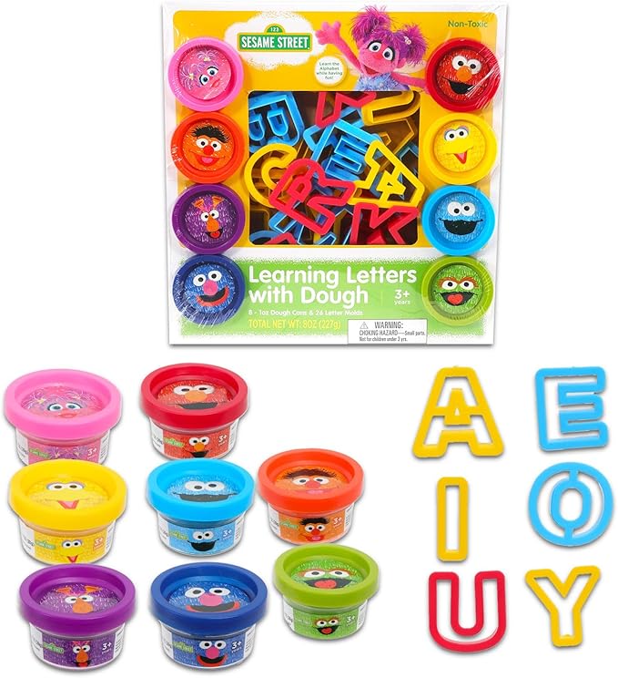 Sesame Street Dough Play Set - 39 Pc Bundle of Moldable Dough Tubs, Tools, Write-and-Wipe Book, More | Alphabet Activities for Kids | Styles May Vary