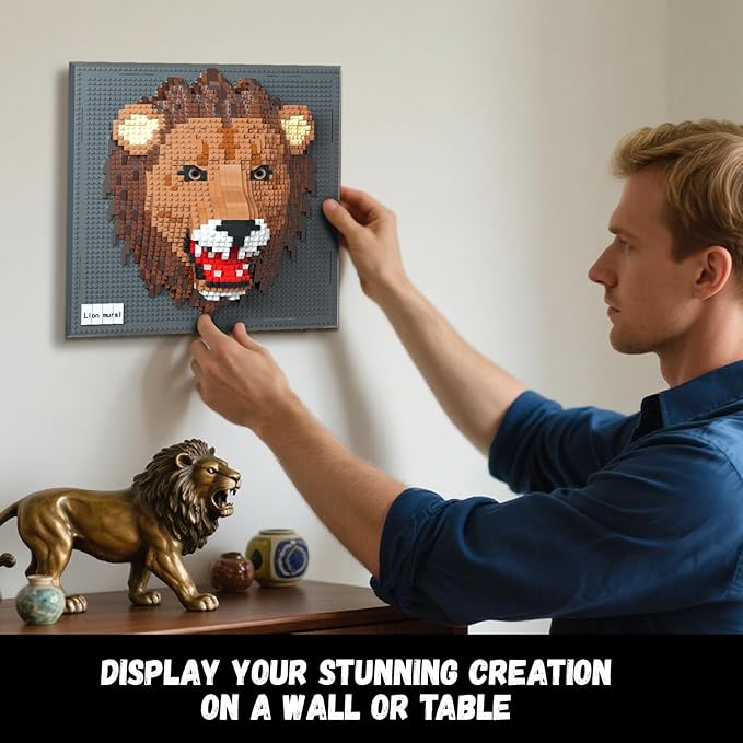 Lion Animal 3D Wall Art Micro Mini Building Blocks Set for Adults, Unique Home Wall Decor or Table Display, No Compatible with Lego, Ideal Birthday Toy for Kids Teens (2005 PCS)