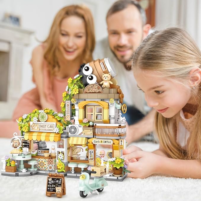 City Cafe Building Blocks Toys, Openable Coffee Shop Building Set for Boys Girls Age 8+,1077pcs Mini Bricks (Green)