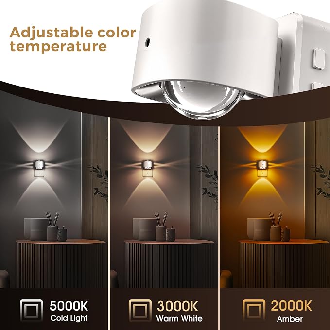 L LOHAS LED Night Light Projector, Night Lights Plug into Wall 3CCT | 2000K/3000K/5000K Adjustable Color Temperature Nightlight, Rotating White Nightlight with Light Sensor for Bathroom, Hallway