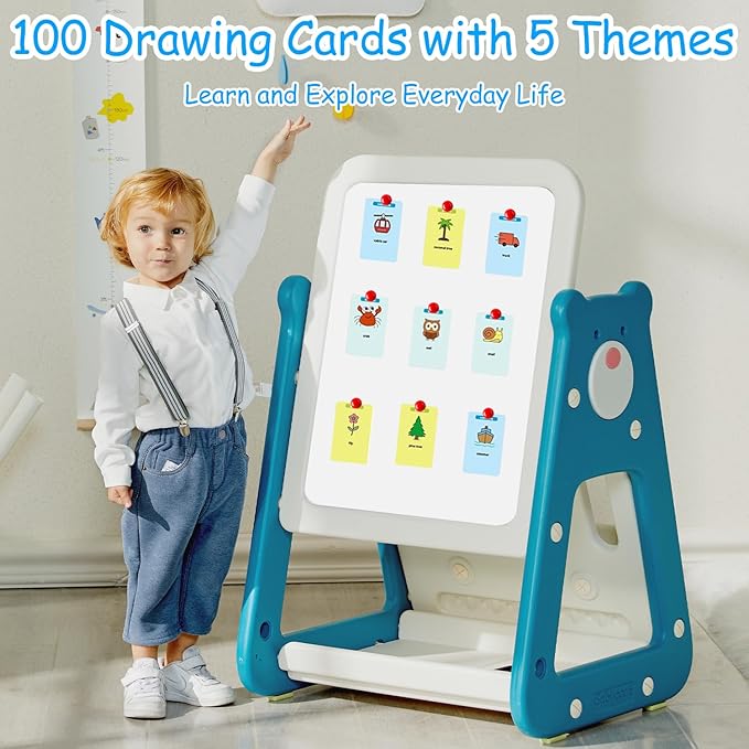Custer's Night Drawing Robot for Kids - Montessori Painting Toys for 3 4 5 6 7 8 Year Old, Voice Interactive Educational Drawing Machine with 100 Cards,12 Colorful Pens & Music-Gift for Boys Girls B