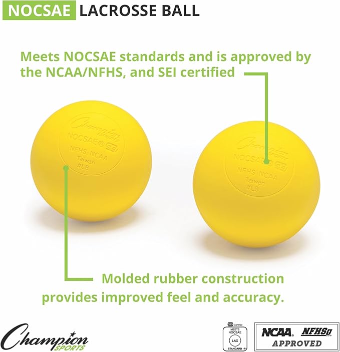 Champion Sports Lacrosse Balls – Official Size SEI Certified, Multi-Color Packs of 3, 6, or 12 for Practice & Games