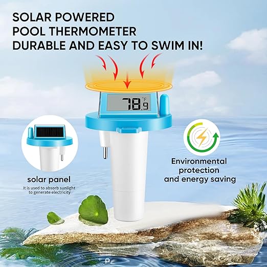 Solar Pool Thermometer Floating Easy Read - IPX8 Waterproof Digital Pool Water Temperature Thermometer for Swimming Pools, Hot Tubs, Ponds, Ice Baths
