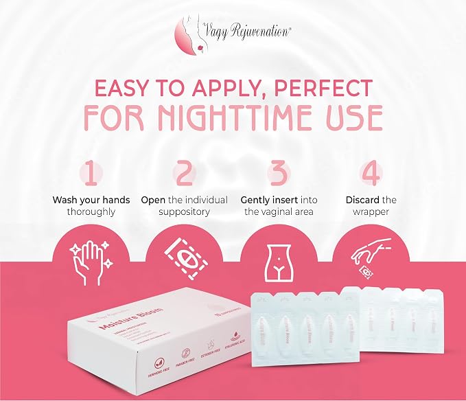 Vagy Rejuvenation Moisture Bloom Vaginal Moisturizer with Hyaluronic Acid & Aloe Vera – Hormone-Free Hydration for Dryness – 10 Vaginal Ovules