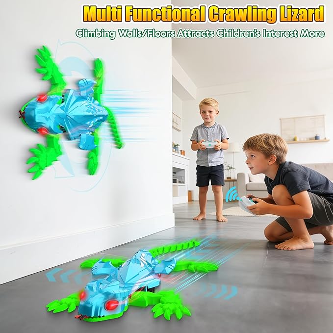 TWFRIC Wall Climbing Gecko Lizard, Robot Geckos Lizards Rechargeable Remote Control Car Toy RC Cars Toys for Kids RC Crawler for Boys & Girls Ages 6 & Up Halloween Christmas Birthday Gifts (Blue)